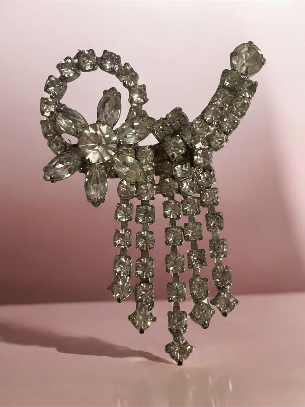 Vintage Rhinestone Floral Cascade Brooch - Clear Crystal